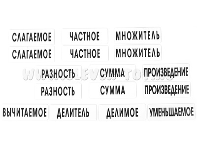 Набор магнитных карточек "Компоненты арифметических действий"* Набор магнитных карточек "Компоненты арифметических действий"*